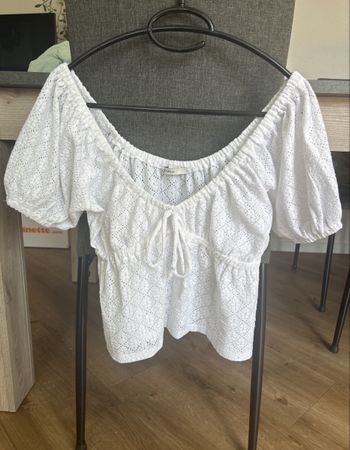 Sommerliches Weiss Häkel Top Gr. S, Kurzarm, luftig, bequem 