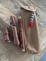 Blockflöte aus Holz dreiteilig mit Tasche und Wischer