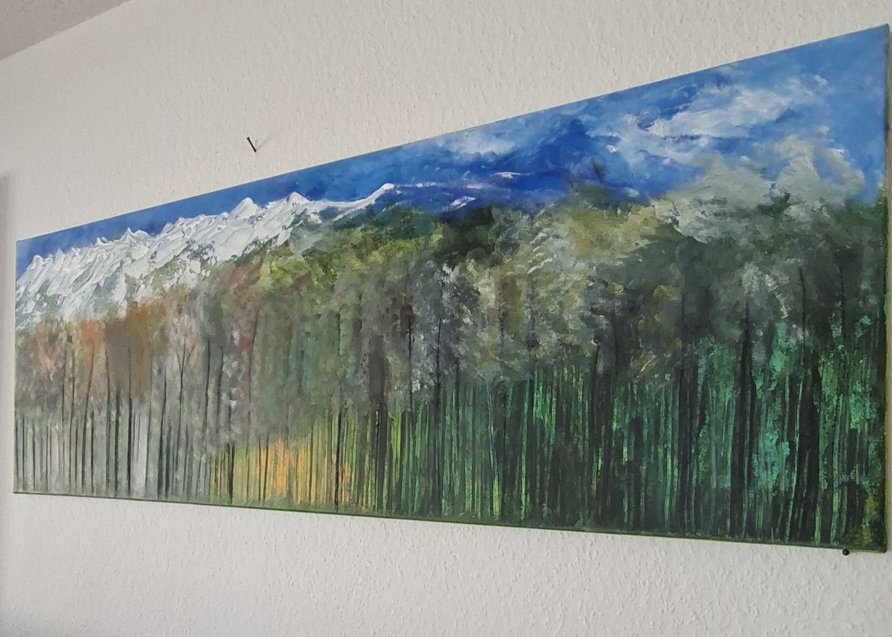 Tableaux: Gemälde " Höhenwald" handmade 40×120 – Neuf (Voir description) à Riehen par Steinbock1970 2