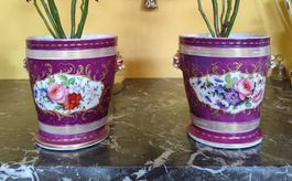 Paire de cache-pots anciens, porcelaine de Paris, 19e siècle