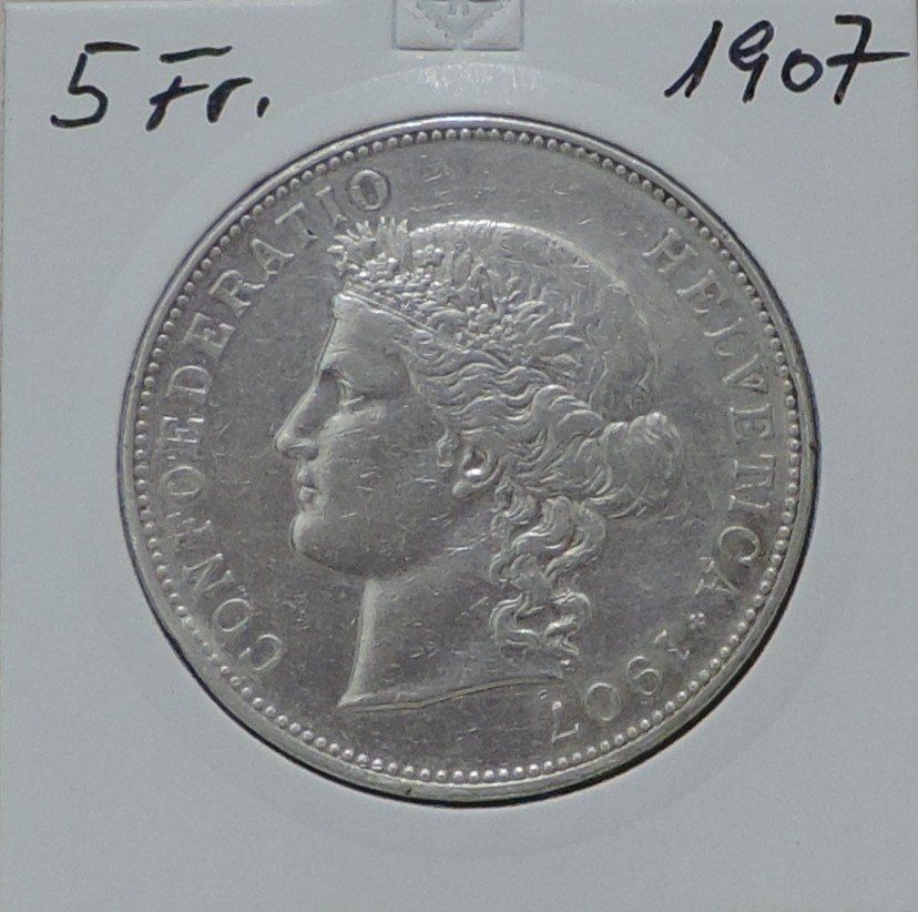 Tutti le monete: 5 Franken 1907ss- vz Silber – Usato da Gommiswald venduto da Malediven2025