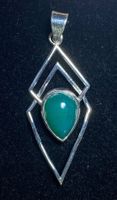 Geometric Silber Anhänger - natürlicher Grüner Achat 💚✨