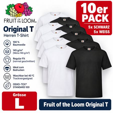10x T-shirt Fruit of the Loom Grösse L