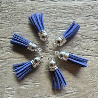 🐸 6 x MINI QUASTE GRÜN BLAU GELB  KUNSTLEDER QUASTEN