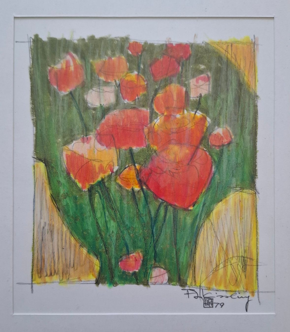 Dipinti: F.J. Kissling, Mutschellen Mischtechnik "Mohnblumen im Feld" – Usato da Aarburg venduto da Rosen_Rot 1