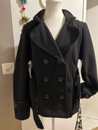Schwarze Übergangsjacke / Kurzmantel, mit 20% Wolle Gr. XL