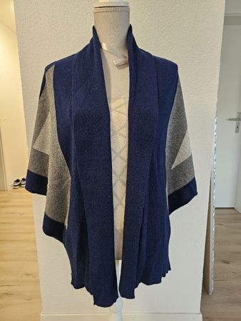 Kinross 100%Cashmere Poncho, Marine/Grau, wie neu,Top Zustan