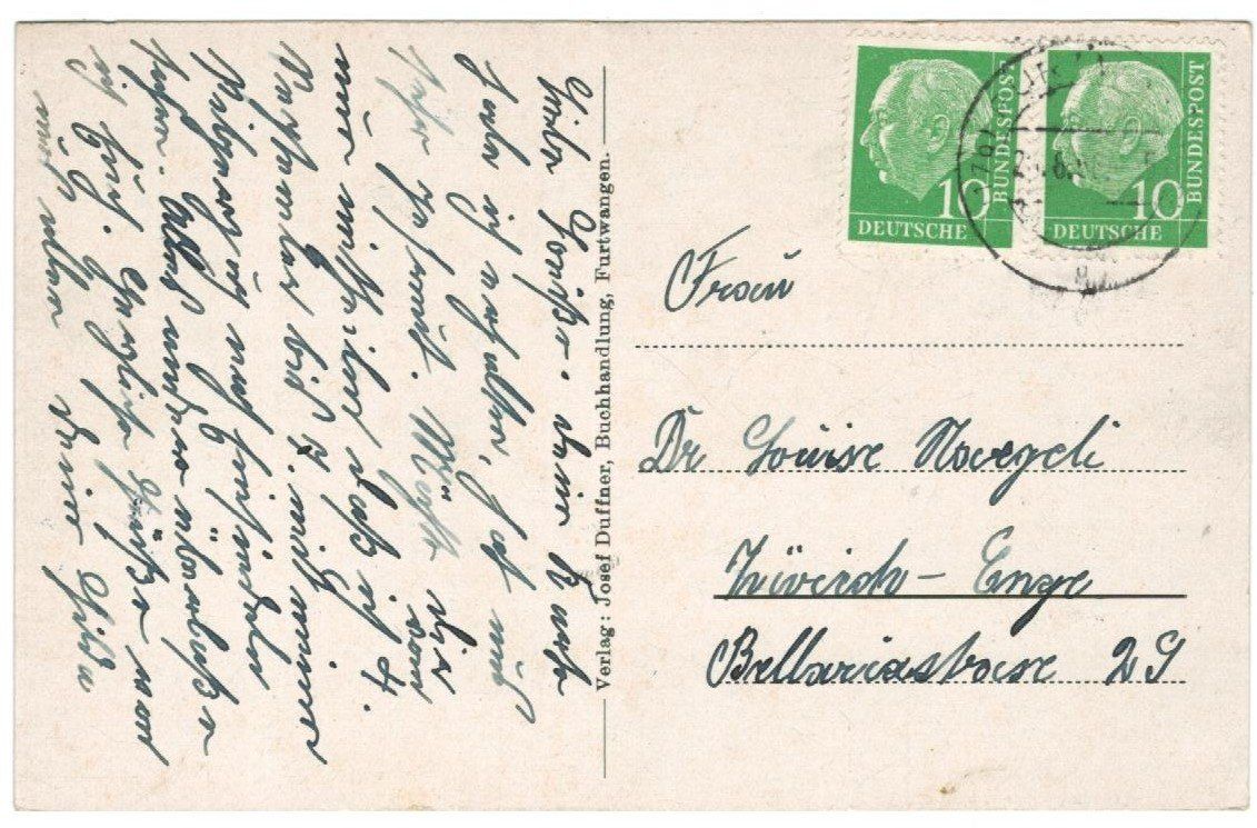 Cartoline postali: AK Furtwangen 1956 – Usato da Zürich venduto da tol_b7c7 1