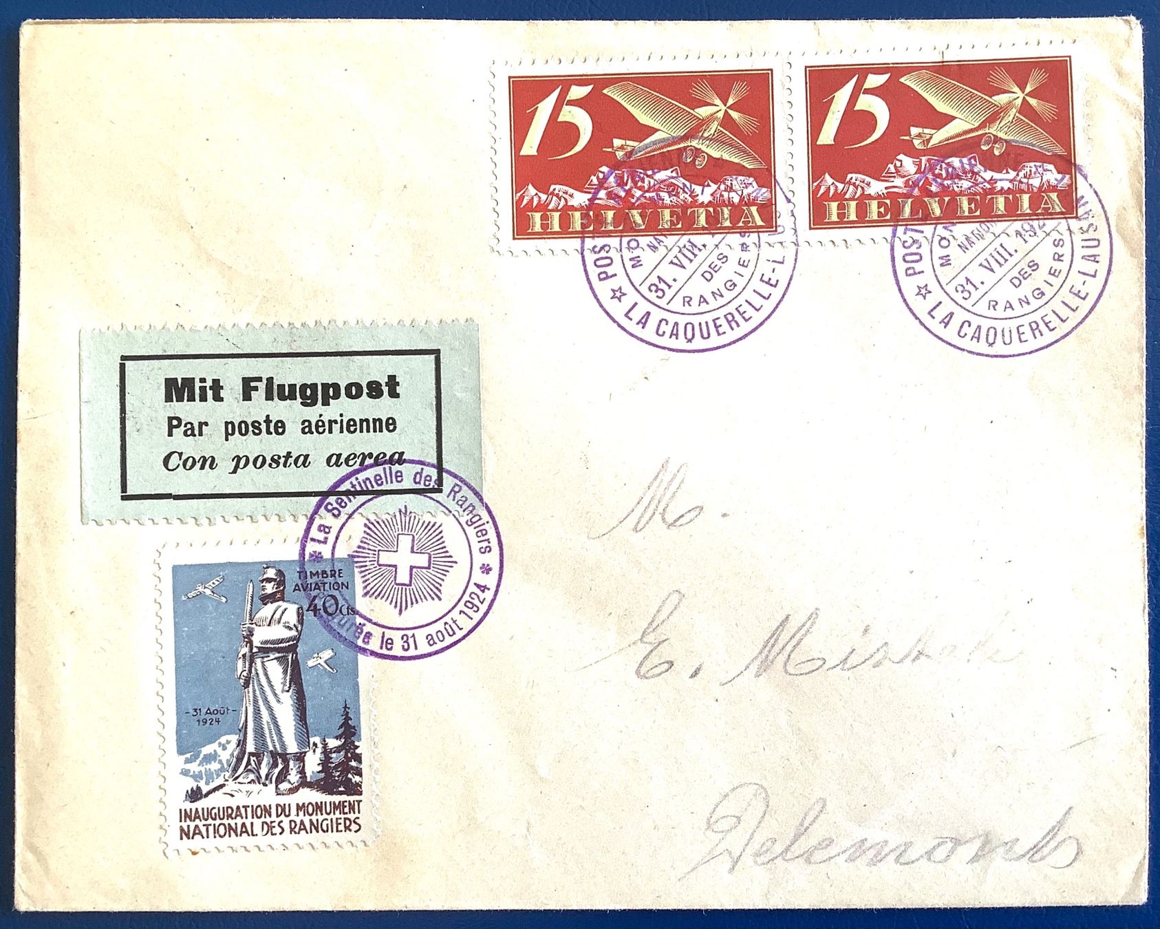 Tutti i francobolli: 1924 Flugpost / Les Rangiers mit Vignette – Usato da Liestal venduto da Skunk02