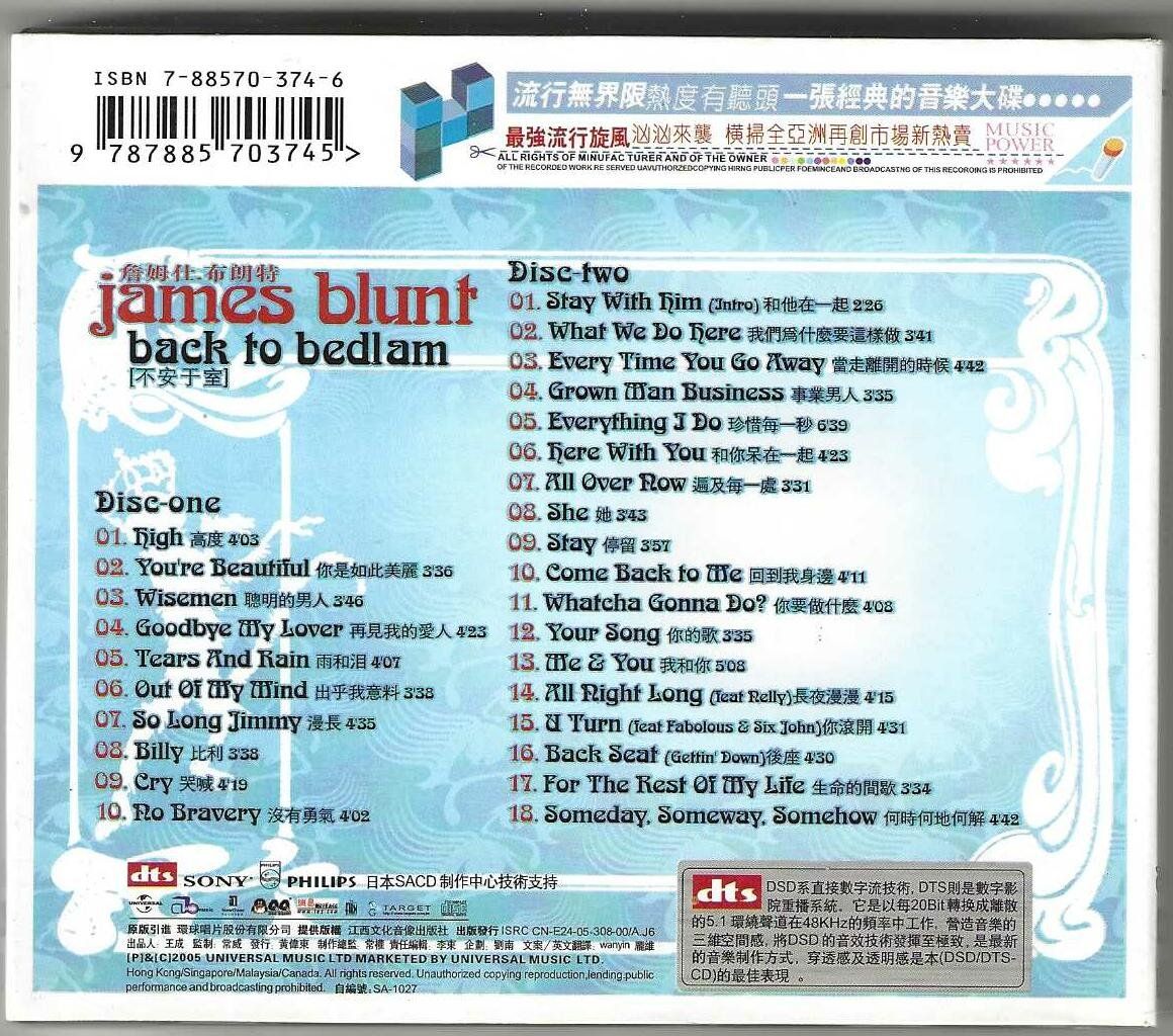 CD: James Blunt – Back To Bedlam - 2 X CD - DTS – Usato da Genève venduto da CDLPBookS 1