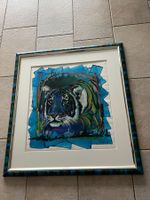 Rolf Knie Tiegerkopf blau überarbeitet, Original Serigraphie