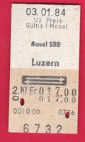 KARTON BILLETT, BASEL SBB - LUZERN, 2.KLASSE, REOUR, HALBTAX