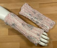 Pulswärmer mit Daumenloch - Rosa / Weiss mit Glimmer - NEU