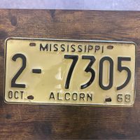 🇺🇸 1968 Vintage U.S. Autoschild - Mississippi 2-7305