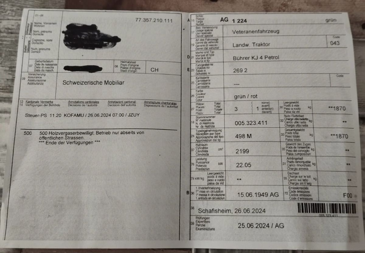 Bührer Trattori: Traktor Bührer mit Holzvergasser Petrol – Usato da Niederbipp venduto da baggerch 7