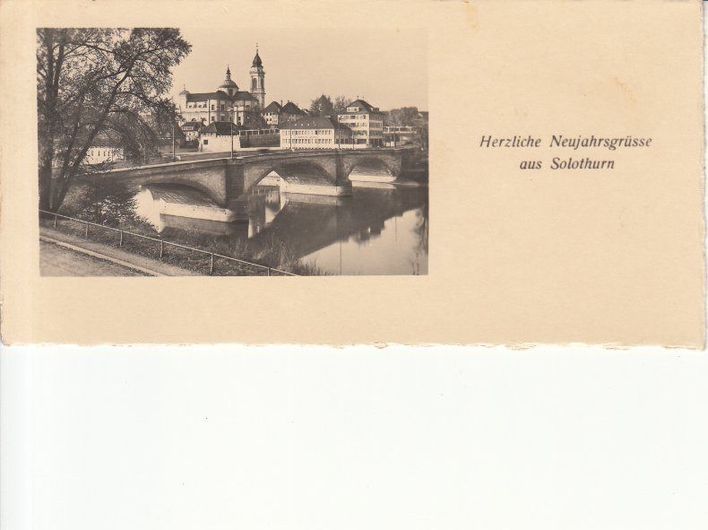 Cartoline postali: Mini-Neujahrskarte Solothurn, ca. 1950 – Usato da Bürglen TG venduto da StampGraf
