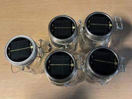 5x LED Solargläser, Solarleuchten, Einmachgläser, NEUWERTIG
