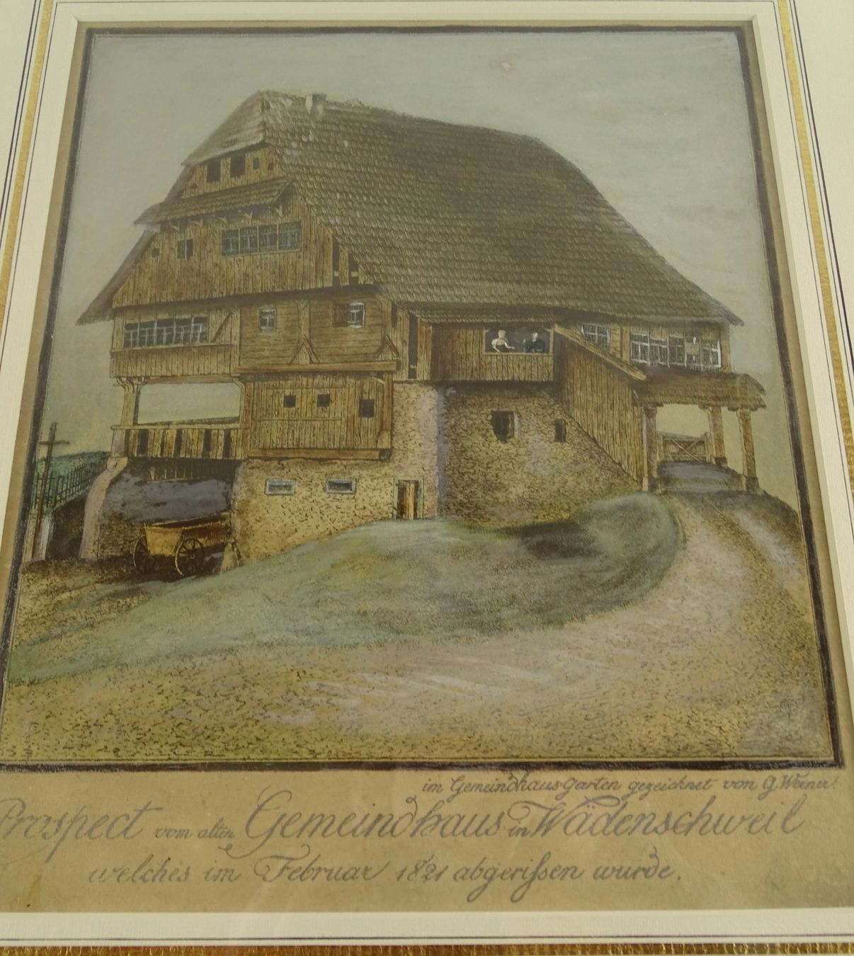 Incisioni: WÄDENSWIL, GEMEINDEHAUS, LITHOGRAPHIE UM 1830 – Usato da Grüningen venduto da Kartensammler 2