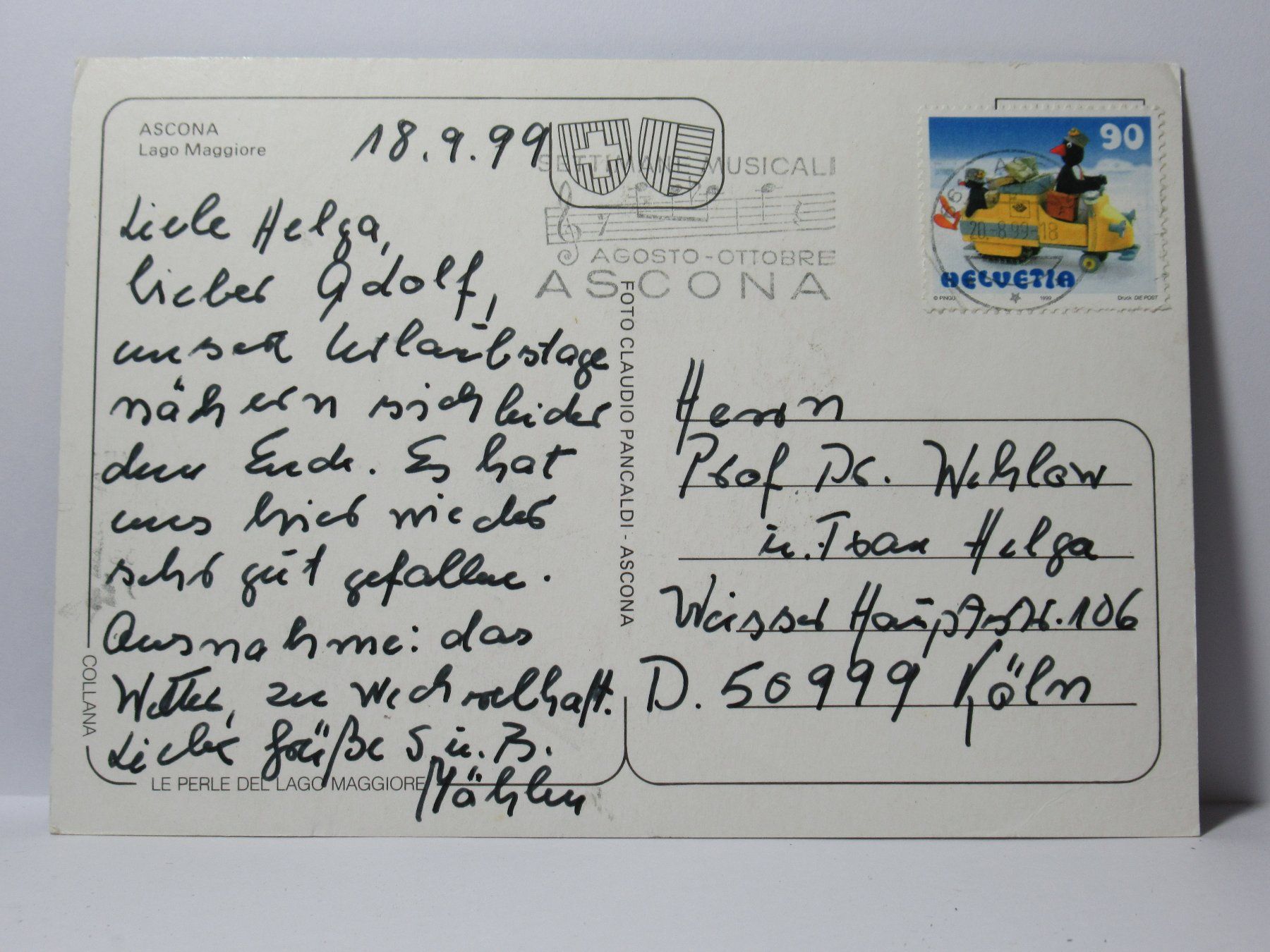 Cartoline postali: Ascona  1999 – Usato da Grenchen venduto da Bluemchen1900 1