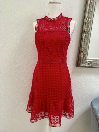 Elegantes rotes Spitzenkleid von Whistles, Gr. 36
