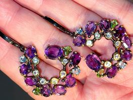 Fabulous Design Earrings in Black SS925 Amethyst & Gemstones