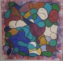 Abstraktes Bild selbstgemalt Unikat bunte Farben 100×100