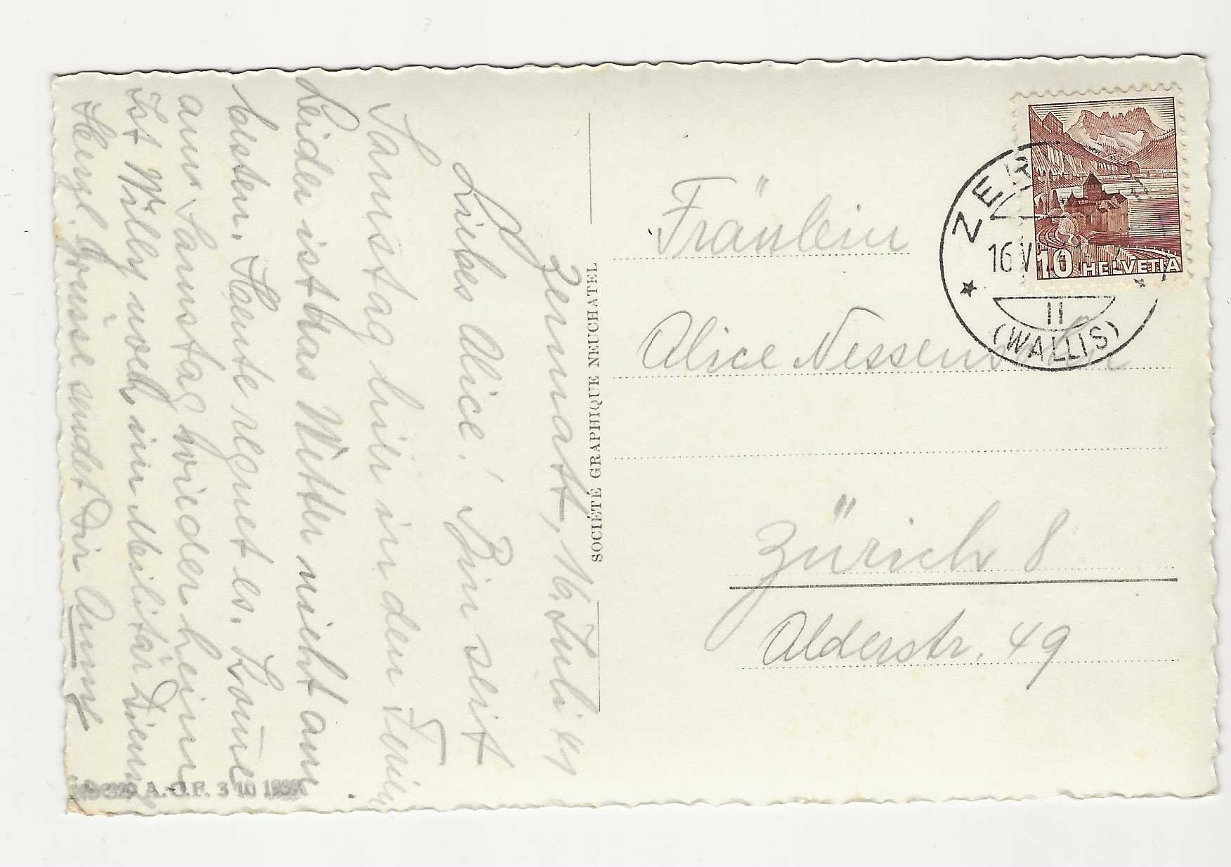 Cartoline postali: ZERMATT UND MATTERHORN    1941 – Usato da Küttigen venduto da rolypo 1