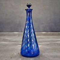 Carafe Empoli Italie bleu turquoise en verre soufflé torsadé