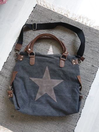 NEU grosse Shopper Tasche grau mit Stern