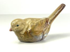 Keramik Spatz braun glasiert