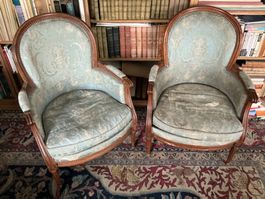Sessel Louis XVI Stil 2 Stck. blau gemustert Holzgestell ...
