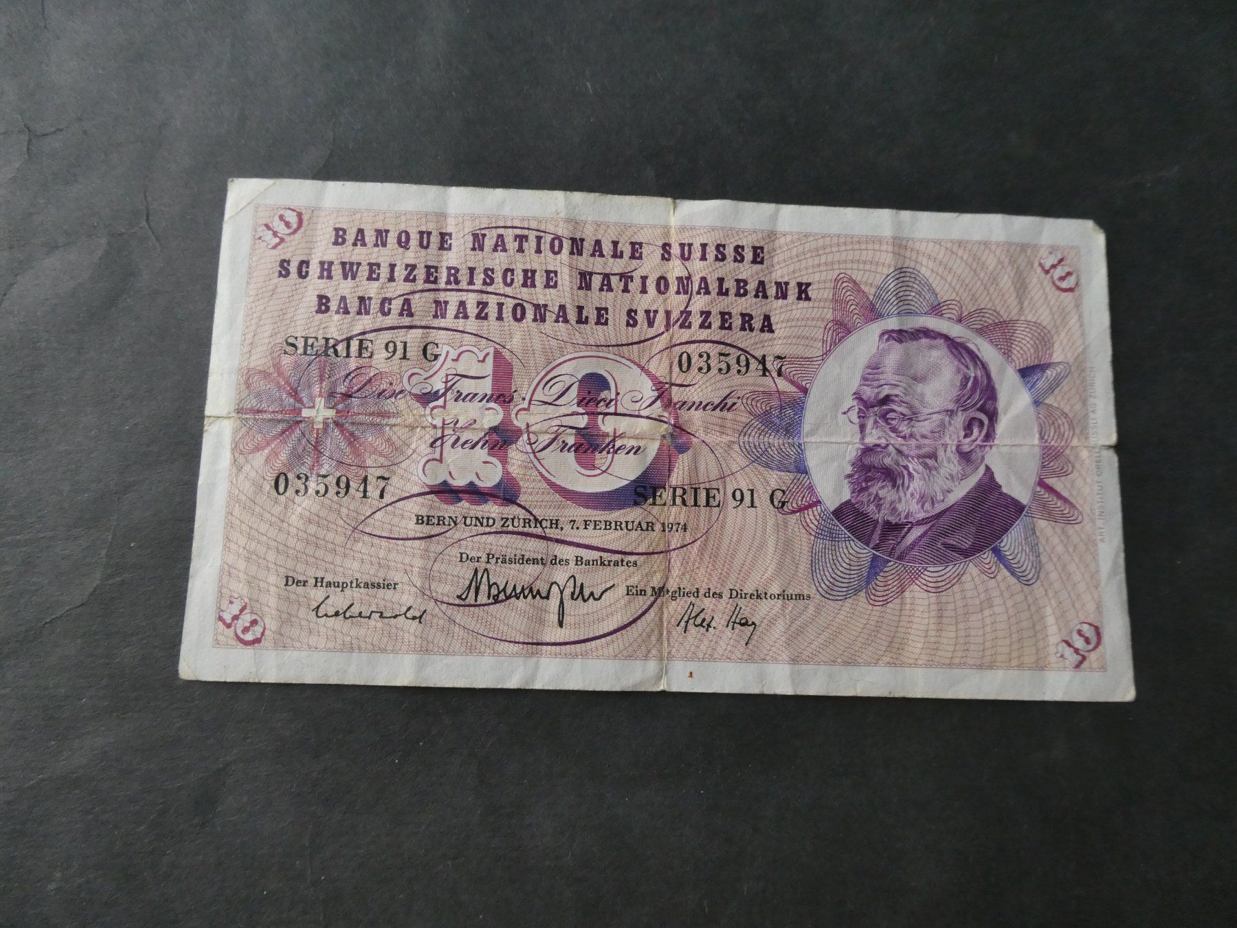 Banconote: Schweiz 1974, 10 Franken – Usato da Hinterforst venduto da Rohusri