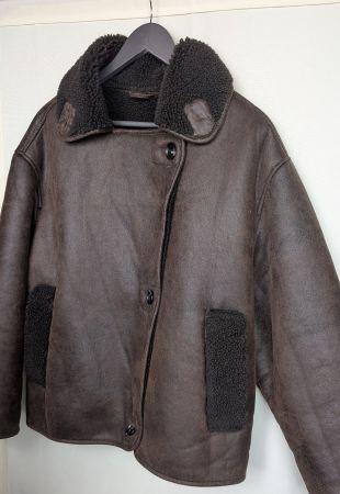 Shearling-Jacke Kunstleder Winterjacke Mantel braun S / M