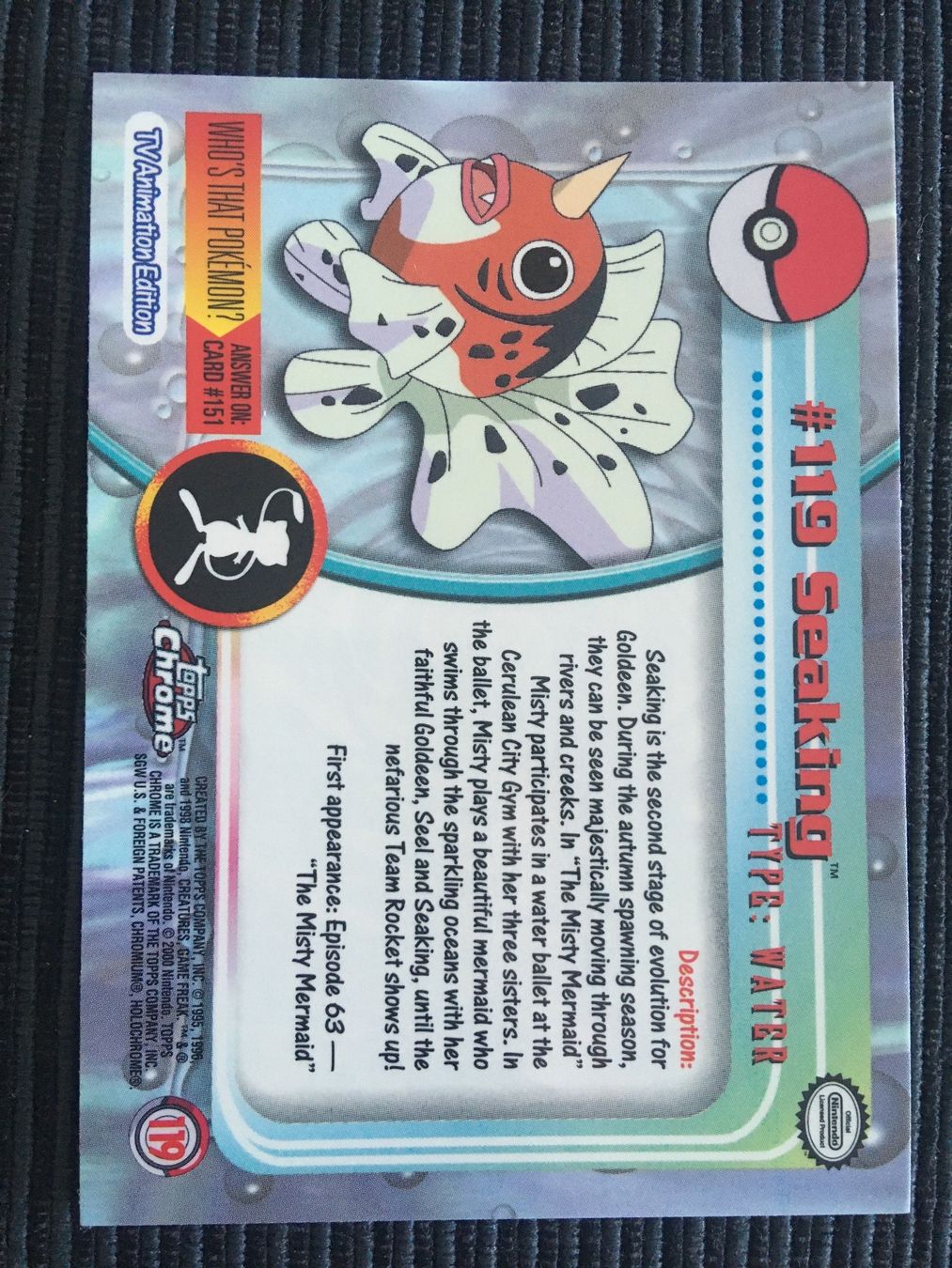 Pokémon Sammelbilder & Trading cards: Pokemon Seaking Holo Topps Chrome Series 2 vintage 2000 – Neu (gemäss Beschreibung) aus Wabern von Collectfun 1
