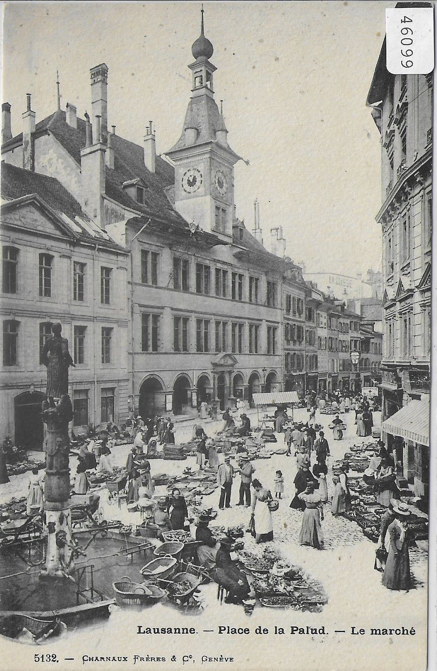 Cartoline postali: Lausanne - Place de la Palud - Le marche – Usato da Ettingen venduto da Kartenplanet