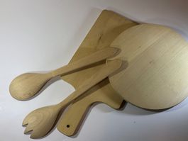 Holz Salatbesteck mit Schneidebrett, Top Zustand!