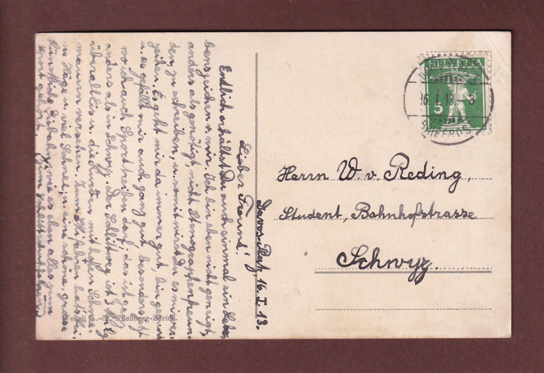 Ansichtskarten: DAVOS und Schatzalp - 1913 // Eckbug // – Gebraucht aus Pully von nicecards-shop 1
