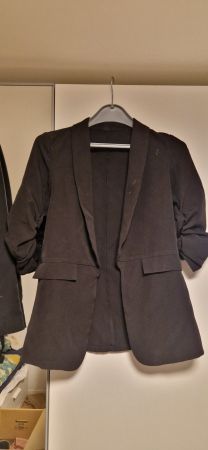 Blazer, Anzug Hose, Zweiteiler Strick mit Kunstfell grau