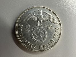 2 Deutsche Reichsmark Silber 1938 Paul von Hindenburg