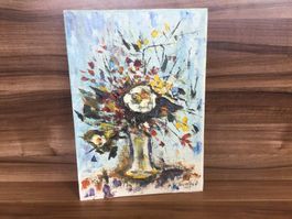Gemälde Blumenvase Öl auf Leinwand 1972 Signiert Havelka D