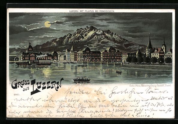 Cartoline postali: Litho Luzern, Uferpartie mit Pilatus – Usato da Berlin venduto da bartko-reher