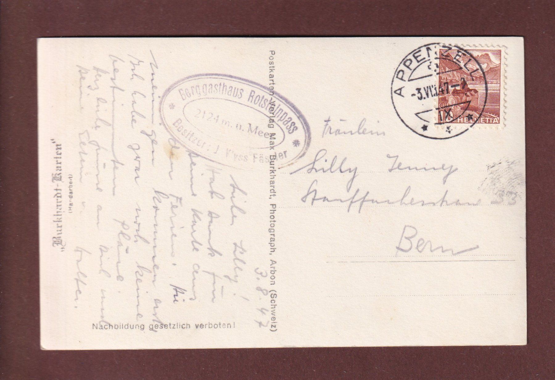 Cartoline postali: ALTMANN - 1947 – Usato da Pully venduto da nicecards 1