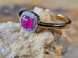 Roter Edelstein Ring 925 Silber vergoldet Zirkone Damen Gr63
