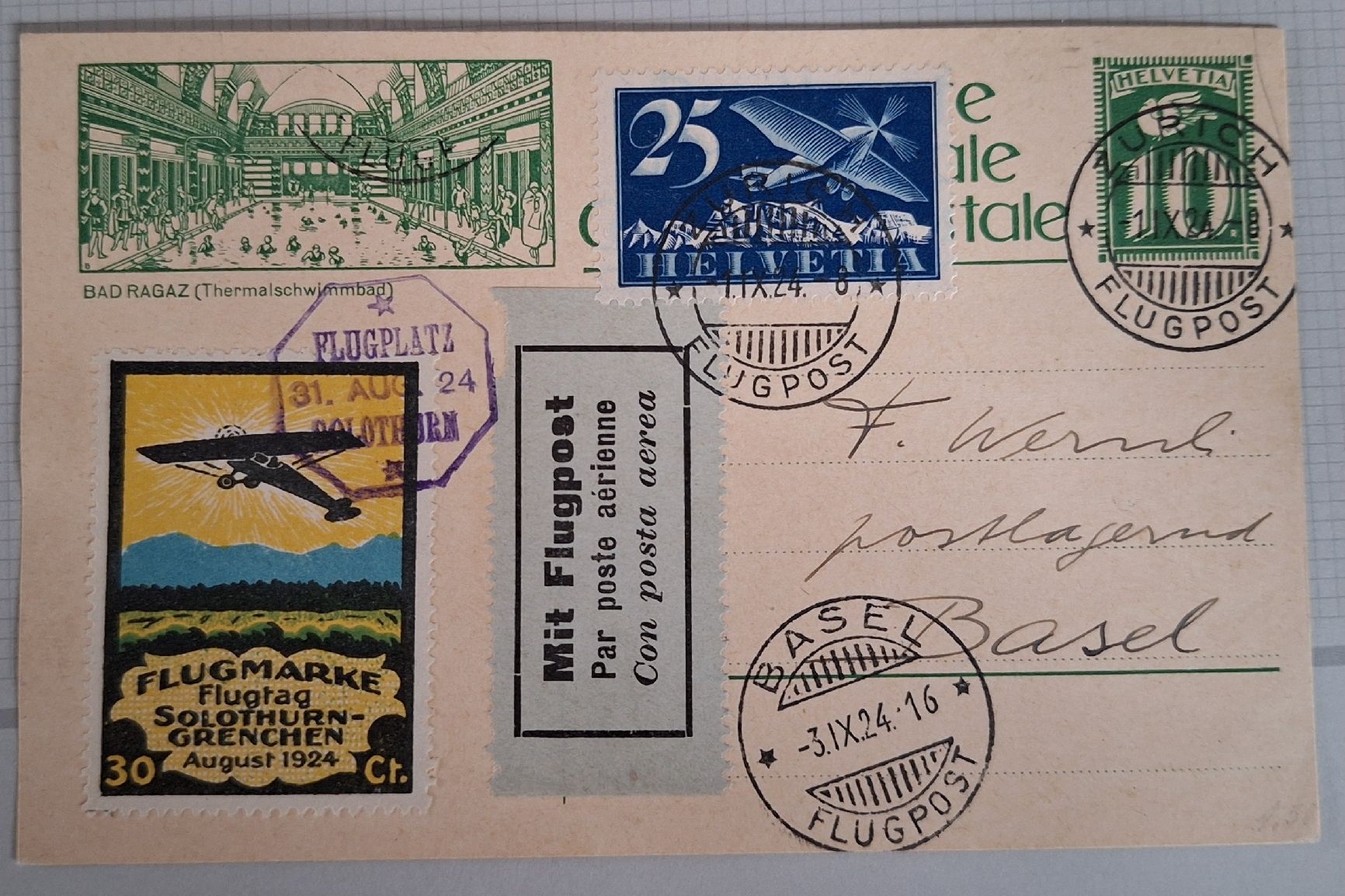 Tous les timbres: Flugtag Solothurn 1924 – D'occasion à Balgach par SIMEON27