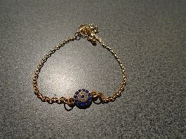Armband goldfarbig, blaue/weisse Steinch