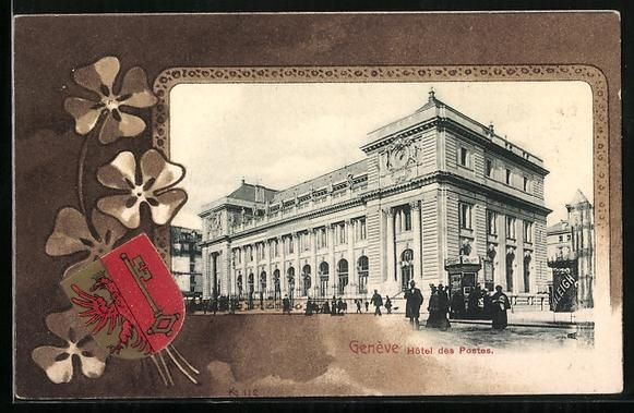 Ansichtskarten: AK Genève, Hotel des Postes, Wappen – Gebraucht aus Berlin von bartko-reher