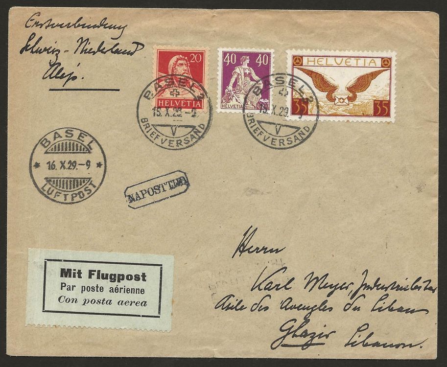 Flugpost Schweiz 1929 Basel Amsterdam Aleppo Luftpost (Gebraucht) in Au ...
