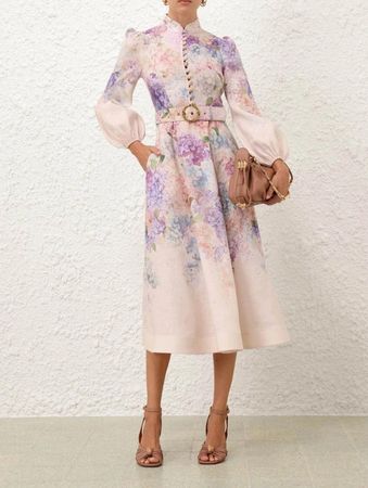 Elegant Floral Midi Dress [100%Linen]