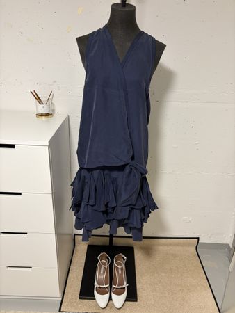 Damen Kleid Christian Dior Seide dunkelblau Grösse 38