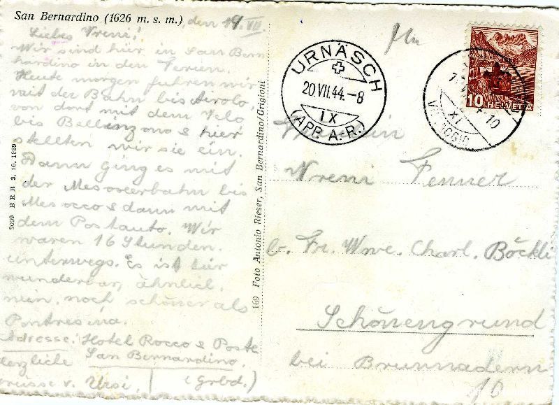 Cartoline postali: San Bernardino + 1944 – Usato da Emmenbrücke venduto da teestube 1